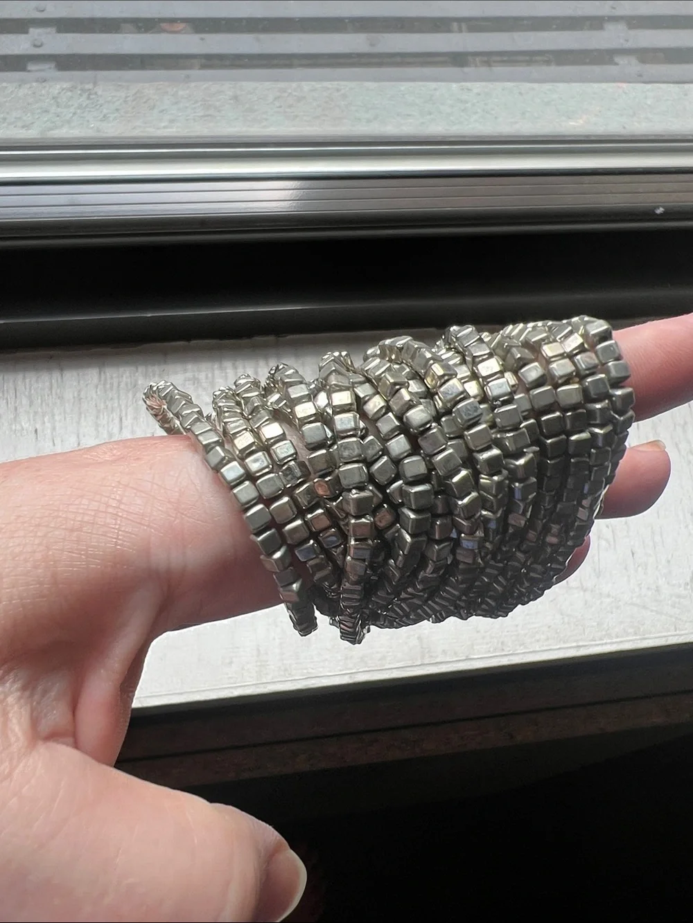 Silver Multi-Strand Beaded Stretch Bracelet